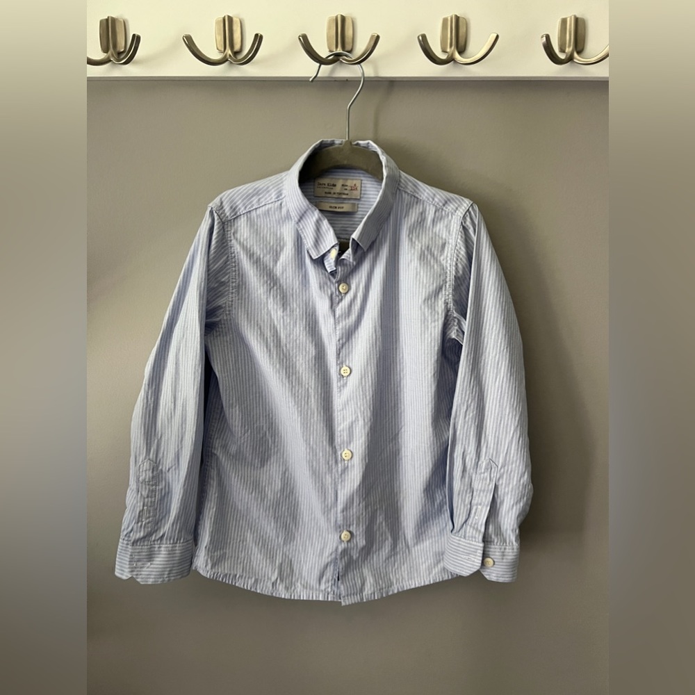 Boys pinstripe blue white stripe formal dress shirt boys 6 button up top Zara